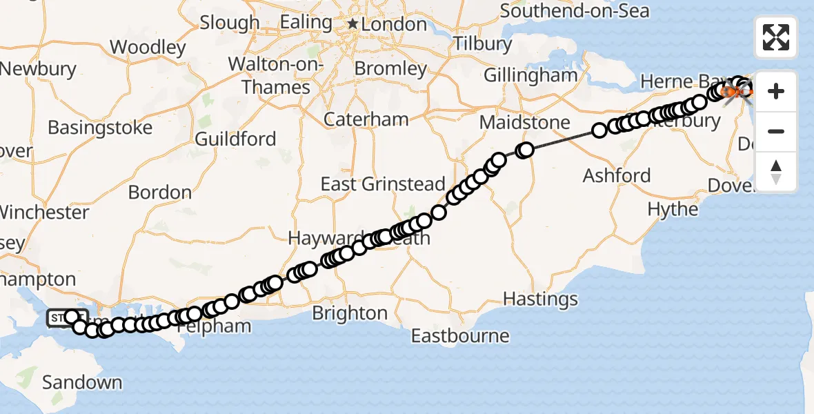 Flight route Coastguard Helicopter Solent Airport - Manston Airport, 06 September 2026, 13:19