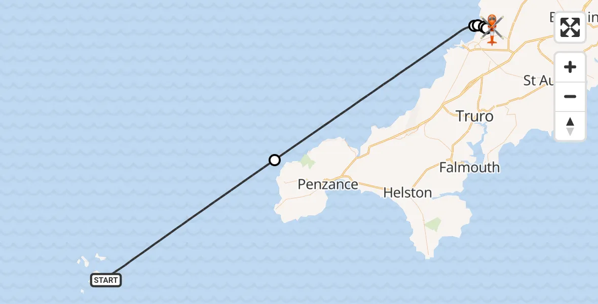 Flight route Coastguard Helicopter North Atlantic Ocean - Cornwall Airport Newquay, 06 September 2026, 13:29