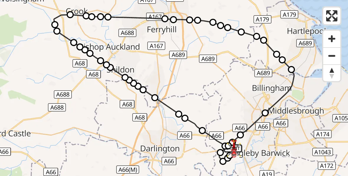 Flight route Air Ambulance Helicopter Egglescliffe - Egglescliffe, 06 September 2026, 13:36