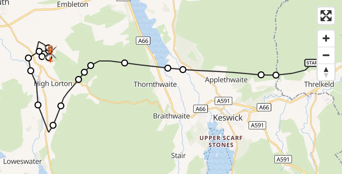 Flight route Coastguard Helicopter Threlkeld - Embleton, 06 September 2026, 13:42
