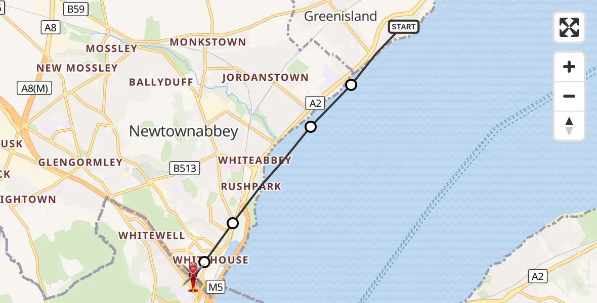 Flight route Air Ambulance Helicopter Greenisland - Antrim and Newtownabbey District, 06 September 2026, 13:45