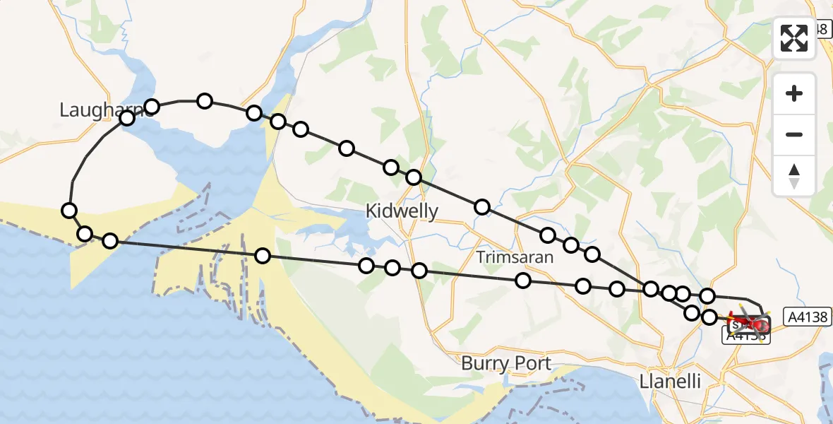 Flight route Air Ambulance Helicopter Dafen - Dafen, 06 September 2026, 13:46