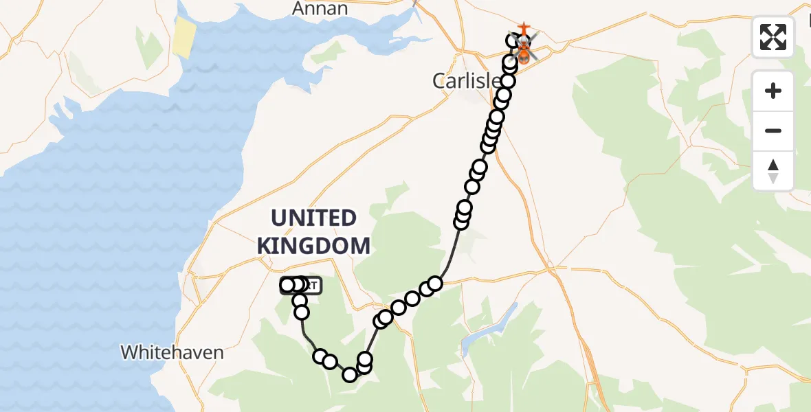 Flight route Coastguard Helicopter Lorton - Carlisle Lake District Airport, 06 September 2026, 14:00