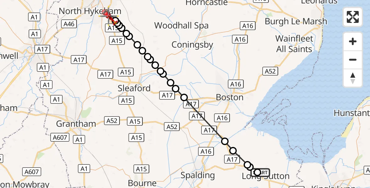 Flight route Air Ambulance Helicopter Chapelgate - North Kesteven, 06 September 2026, 14:00