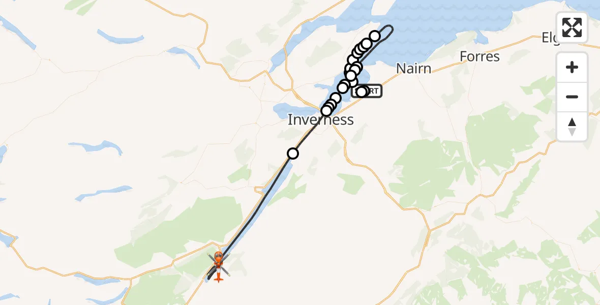 Flight route Coastguard Helicopter Inverness Airport - Loch Ness, 06 September 2026, 14:18