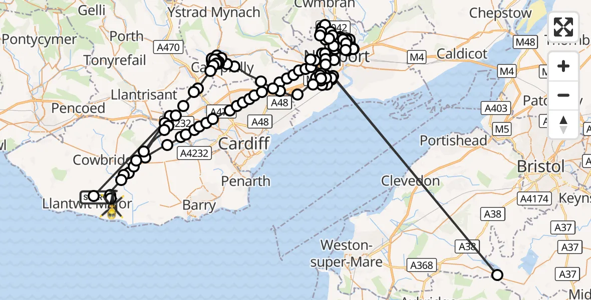 Flight route Police Helicopter Llanmaes - MOD St Athan, 06 September 2026, 14:23