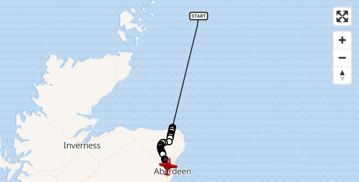 Flight route Air Ambulance Aircraft North Sea - Aberdeen International Airport, 06 September 2026, 14:25