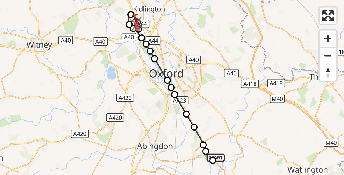 Flight route Air Ambulance Helicopter Berinsfield - Yarnton, 06 September 2026, 14:56