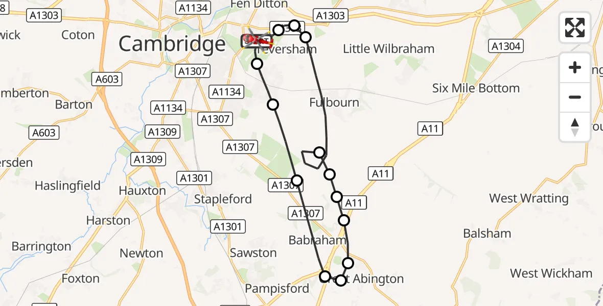 Flight route Air Ambulance Helicopter Cambridge City Airport - Cambridge City Airport, 06 September 2026, 15:07