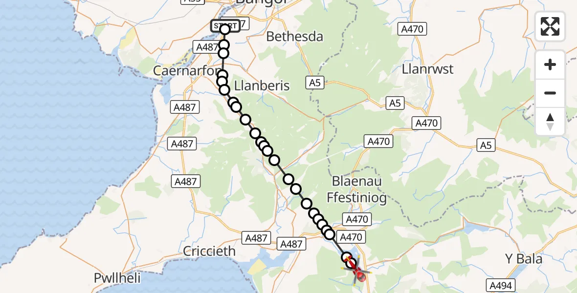Flight route Air Ambulance Helicopter Aber Pwll - Trawsfynydd, 06 September 2026, 15:27