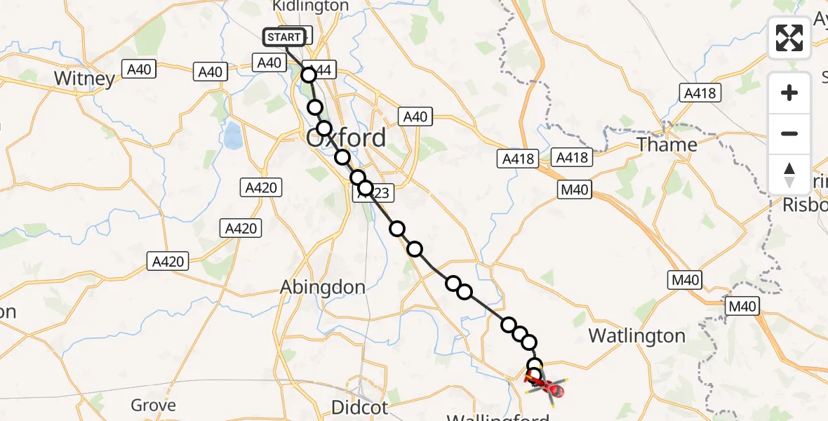 Flight route Air Ambulance Helicopter Yarnton - RAF Benson, 06 September 2026, 16:10