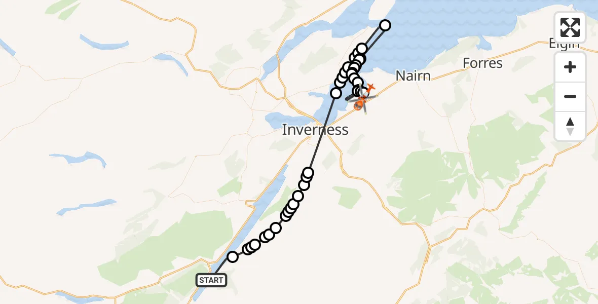 Flight route Coastguard Helicopter Loch Ness - Inverness Airport, 06 September 2026, 16:20
