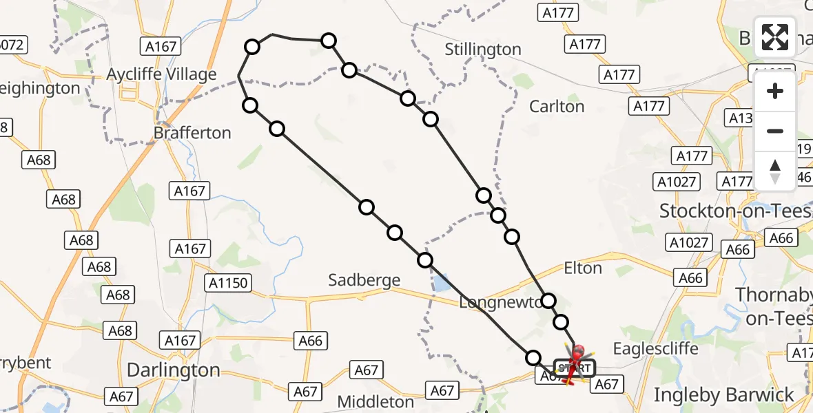 Flight route Air Ambulance Helicopter Egglescliffe - Egglescliffe, 06 September 2026, 16:44