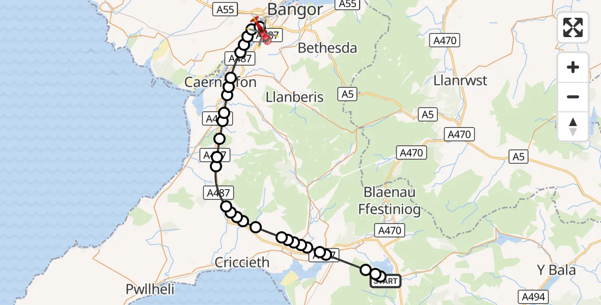 Flight route Air Ambulance Helicopter Trawsfynydd - Aber Pwll, 06 September 2026, 17:15