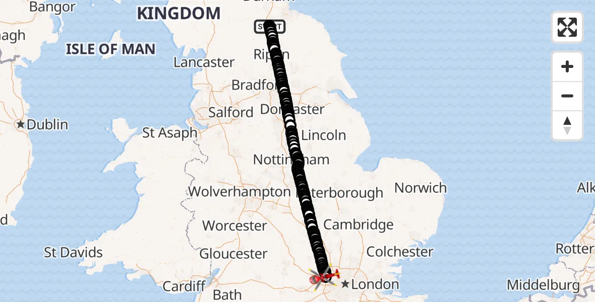 Flight route Air Ambulance Helicopter RAF Croft - Denham Aerodrome, 06 September 2026, 17:29