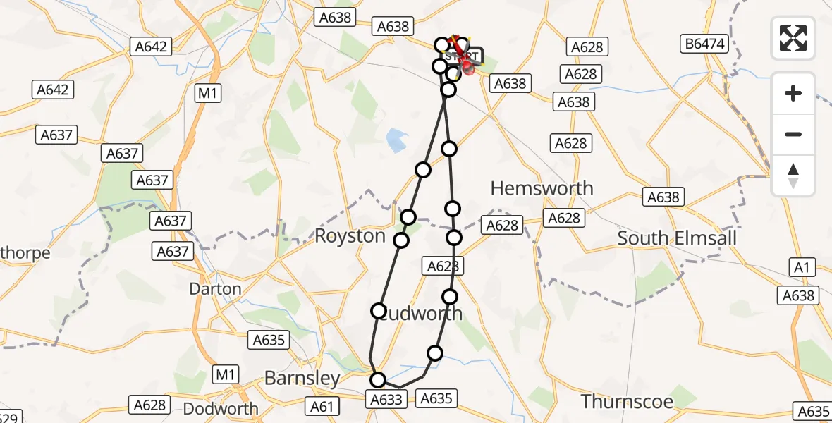 Flight route Air Ambulance Helicopter YAA Nostell Helicopter Port - YAA Nostell Helicopter Port, 06 September 2026, 17:45