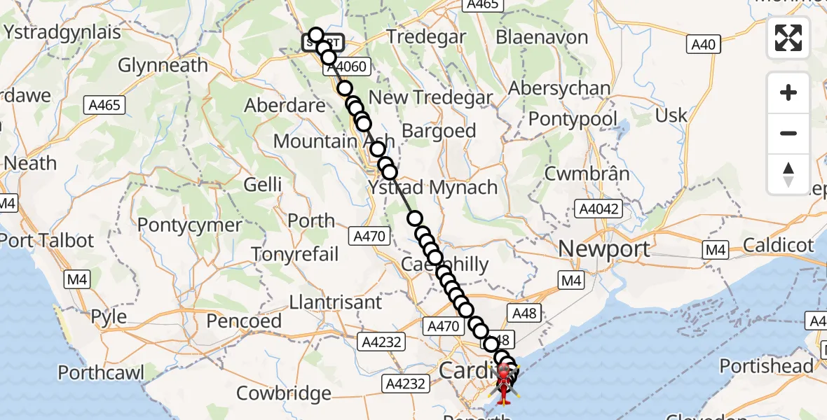 Flight route Air Ambulance Helicopter Pant - Cardiff Heliport, 06 September 2026, 17:59