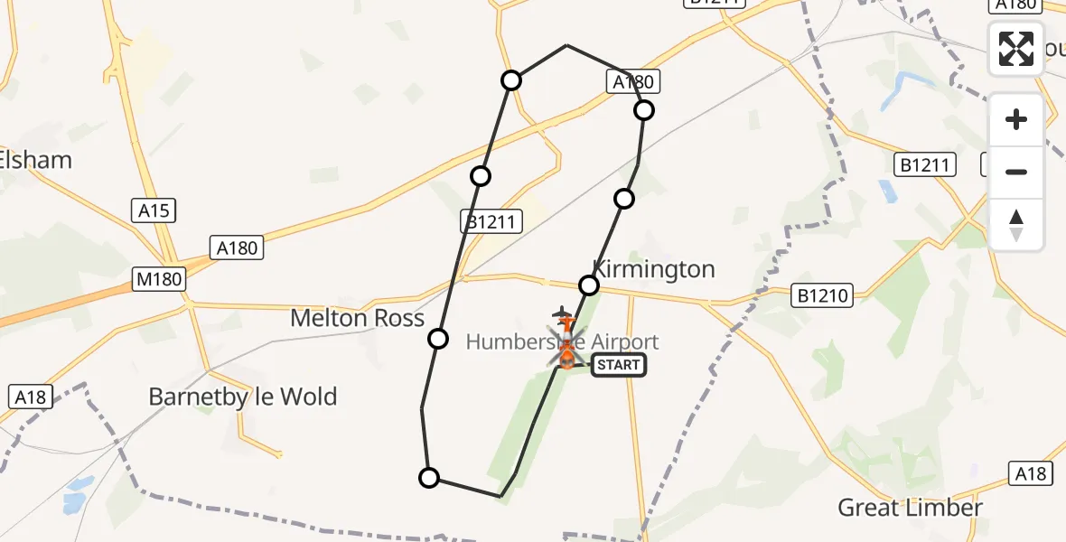 Flight route Coastguard Helicopter Humberside Airport - Humberside Airport, 06 September 2026, 18:22
