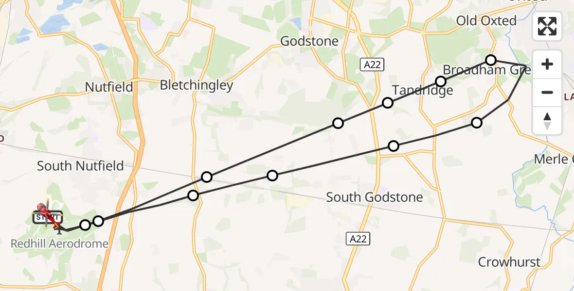 Flight route Air Ambulance Helicopter Redhill Aerodrome - Redhill Aerodrome, 06 September 2026, 18:23