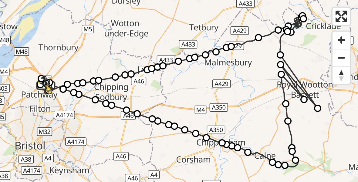 Flight route Police Helicopter Almondsbury Helicopter Base - Almondsbury Helicopter Base, 06 September 2026, 18:24