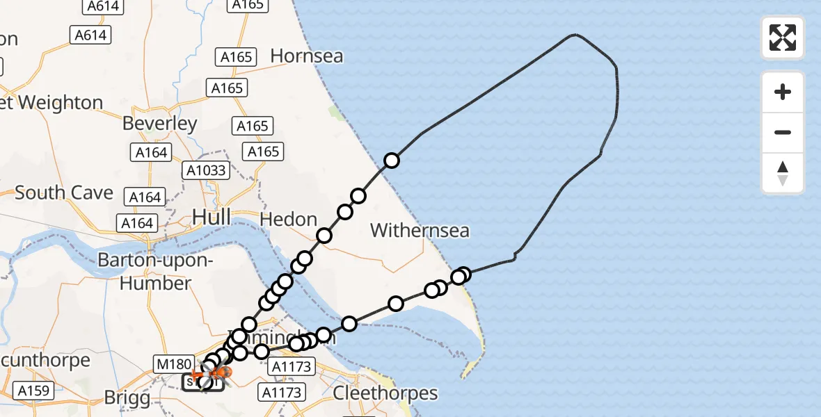 Flight route Coastguard Helicopter Humberside Airport - Humberside Airport, 06 September 2026, 18:42