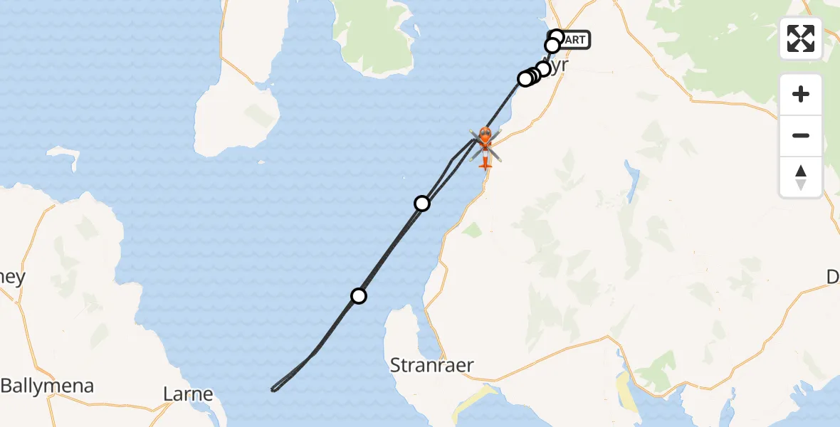 Flight route Coastguard Helicopter Glasgow Prestwick Airport - Inner Seas, 06 September 2026, 18:55