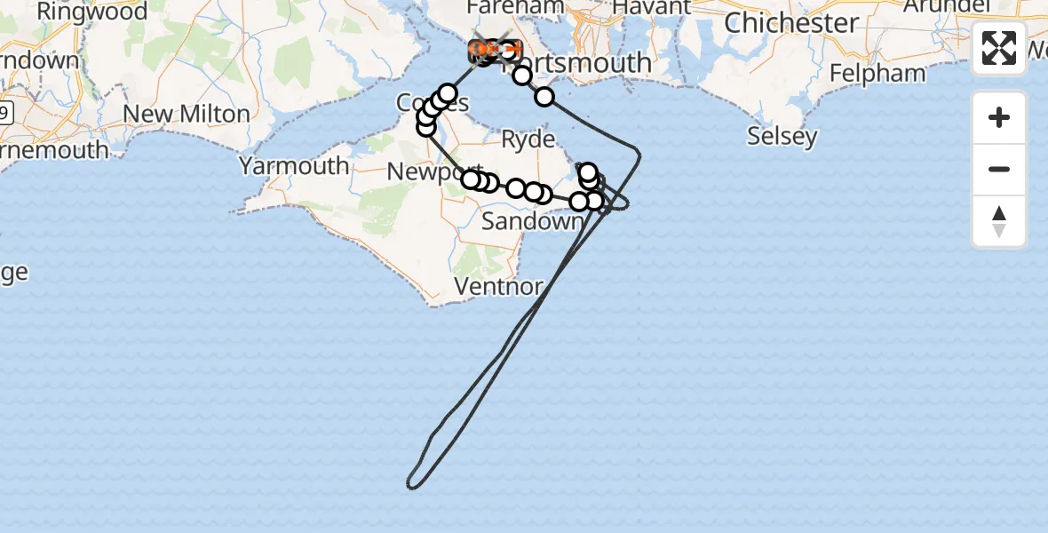 Flight route Coastguard Helicopter Solent Airport - Solent Airport, 06 September 2026, 19:01