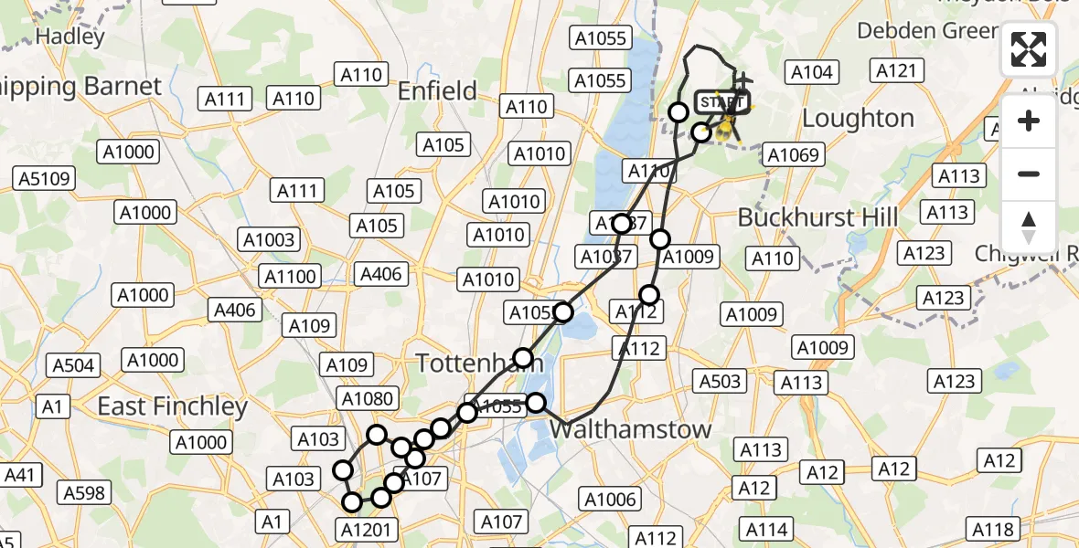 Flight route Police Helicopter Sewardstonebury - Sewardstonebury, 06 September 2026, 19:12