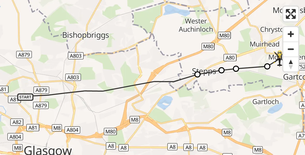 Flight route Police Helicopter Glasgow - Mount Ellen, 06 September 2026, 19:18