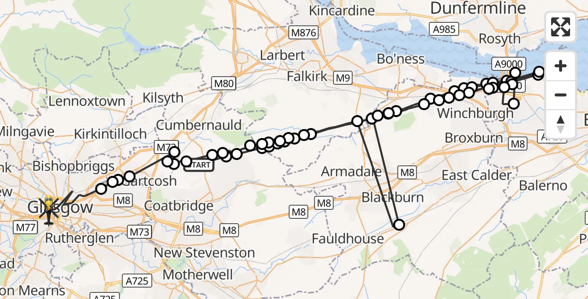 Flight route Police Helicopter Cullochrig (Farm) - Glasgow, 06 September 2026, 19:22