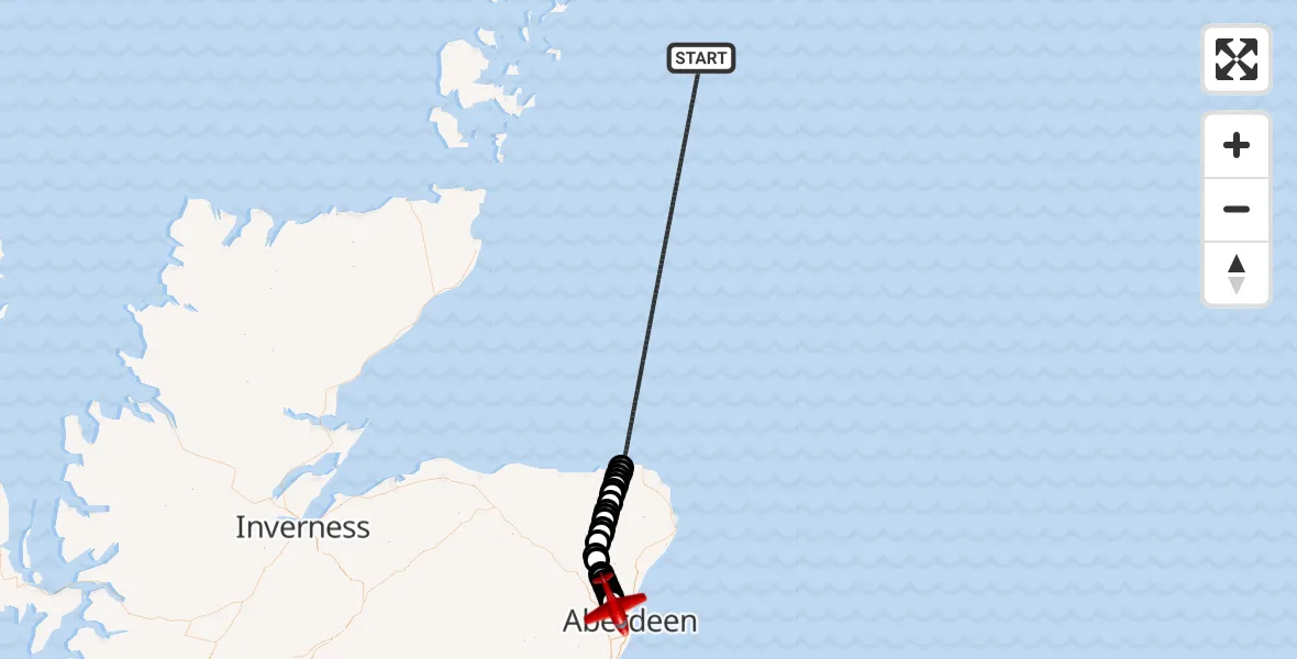 Flight route Air Ambulance Aircraft North Sea - Aberdeen International Airport, 06 September 2026, 20:23