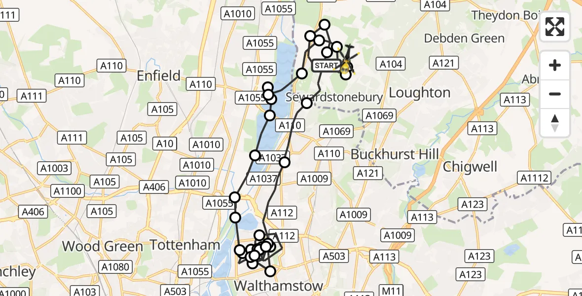 Flight route Police Helicopter Sewardstonebury - Sewardstonebury, 06 September 2026, 20:56