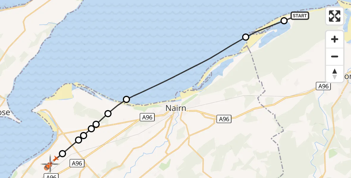 Flight route Coastguard Helicopter Buckie Loch - Inverness Airport, 06 September 2026, 21:36