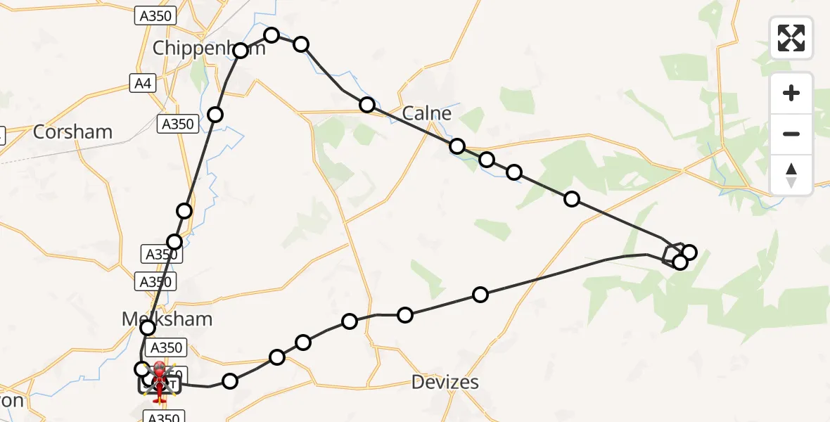 Flight route Air Ambulance Helicopter Wiltshire Air Ambulance - Wiltshire Air Ambulance, 06 September 2026, 21:53