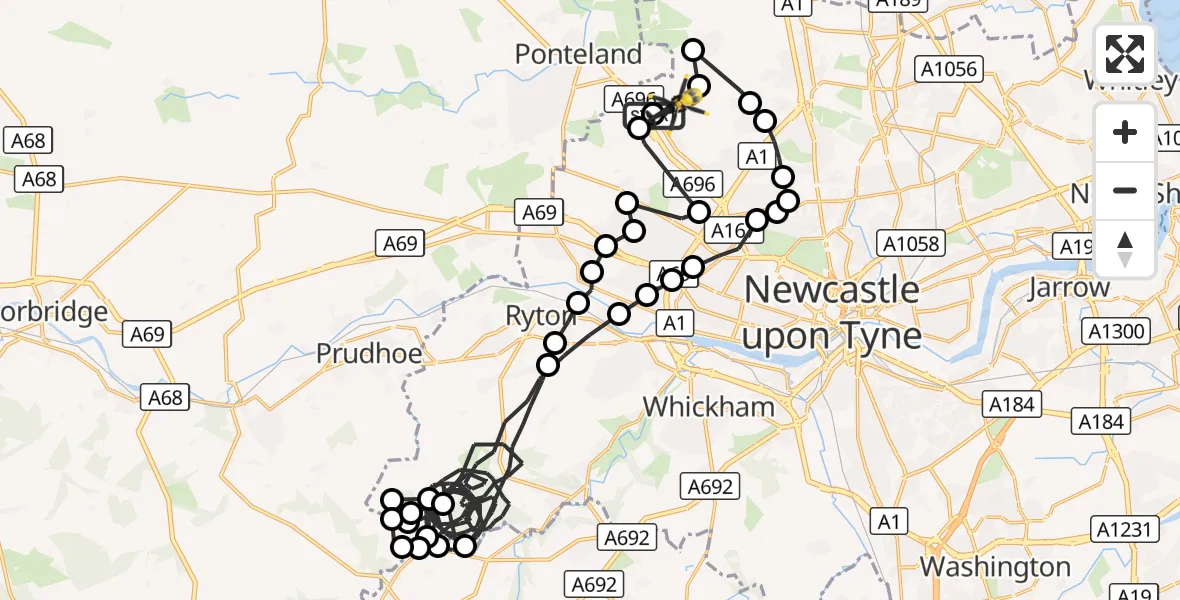 Flight route Police Helicopter Newcastle International Airport - Newcastle International Airport, 06 September 2026, 22:16