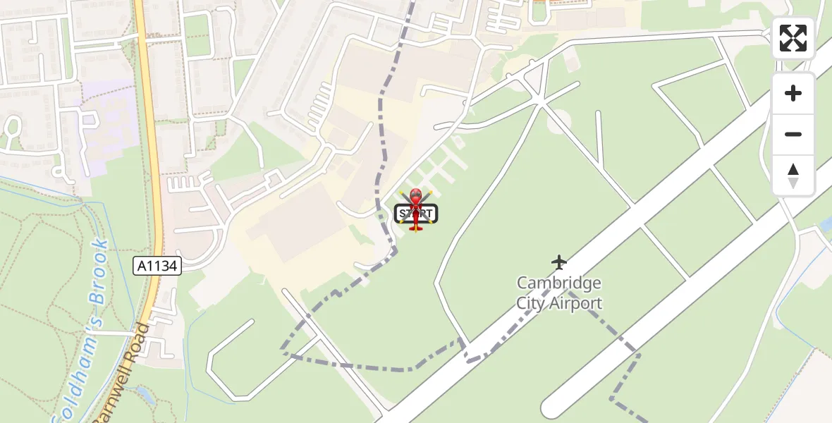 Flight route Air Ambulance Helicopter Cambridge City Airport - Cambridge City Airport, 06 September 2026, 22:42