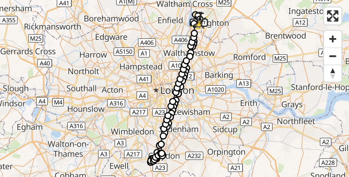 Flight route Police Helicopter Sewardstonebury - Sewardstonebury, 07 September 2026, 02:22