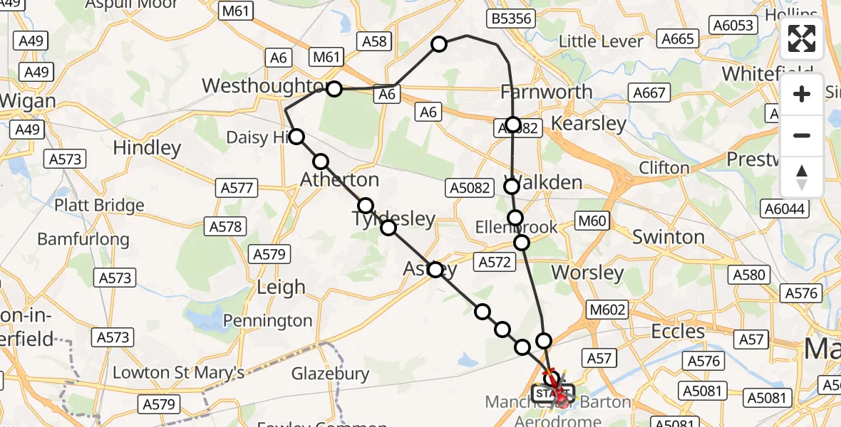 Flight route Air Ambulance Helicopter Manchester Barton Aerodrome - Manchester Barton Aerodrome, 07 September 2026, 07:26