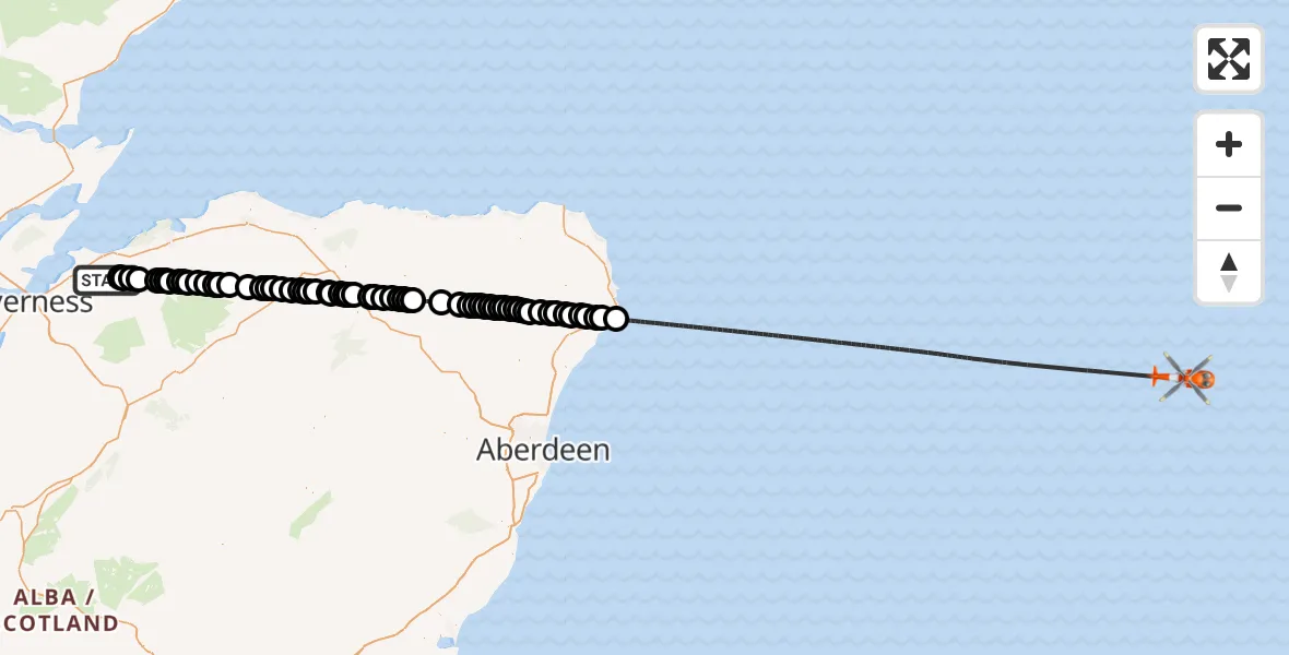 Flight route Coastguard Helicopter Piperhill - North Sea, 07 September 2026, 07:55