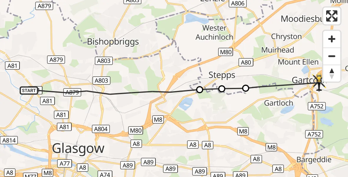 Flight route Police Helicopter Glasgow - Gartcosh, 07 September 2026, 08:49