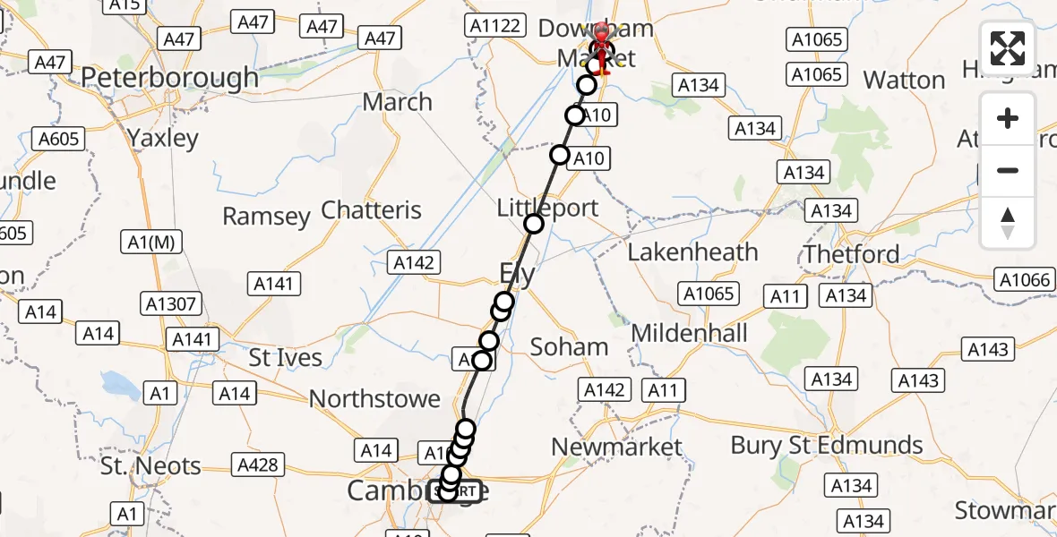 Flight route Air Ambulance Helicopter Cambridge City Airport - Denver, 07 September 2026, 09:00