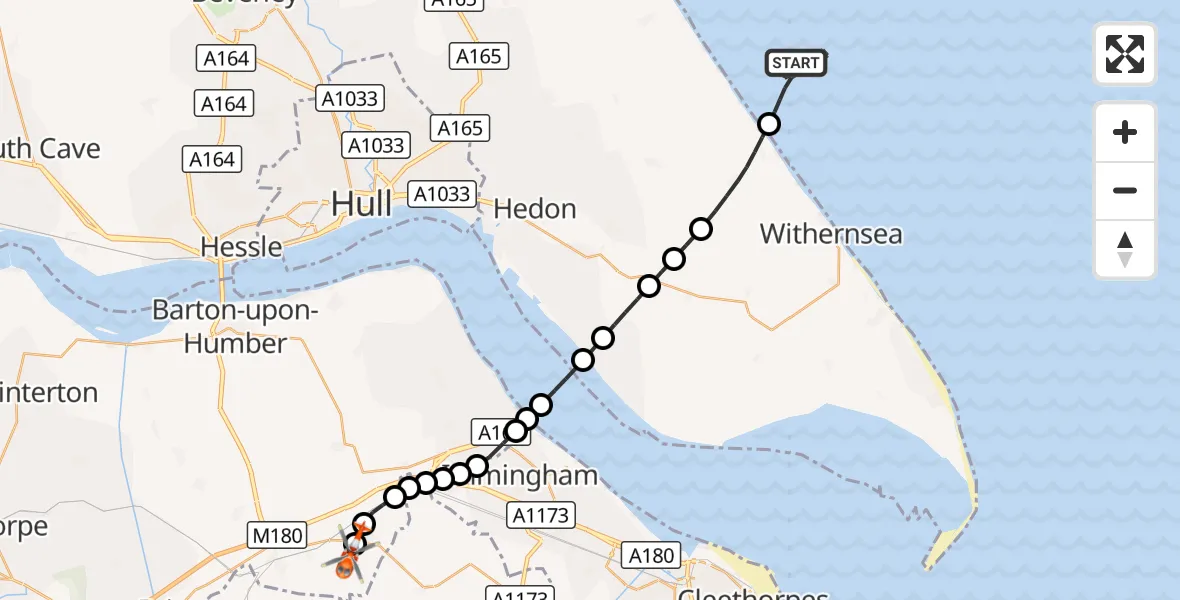 Flight route Coastguard Helicopter North Sea - Humberside Airport, 07 September 2026, 09:38