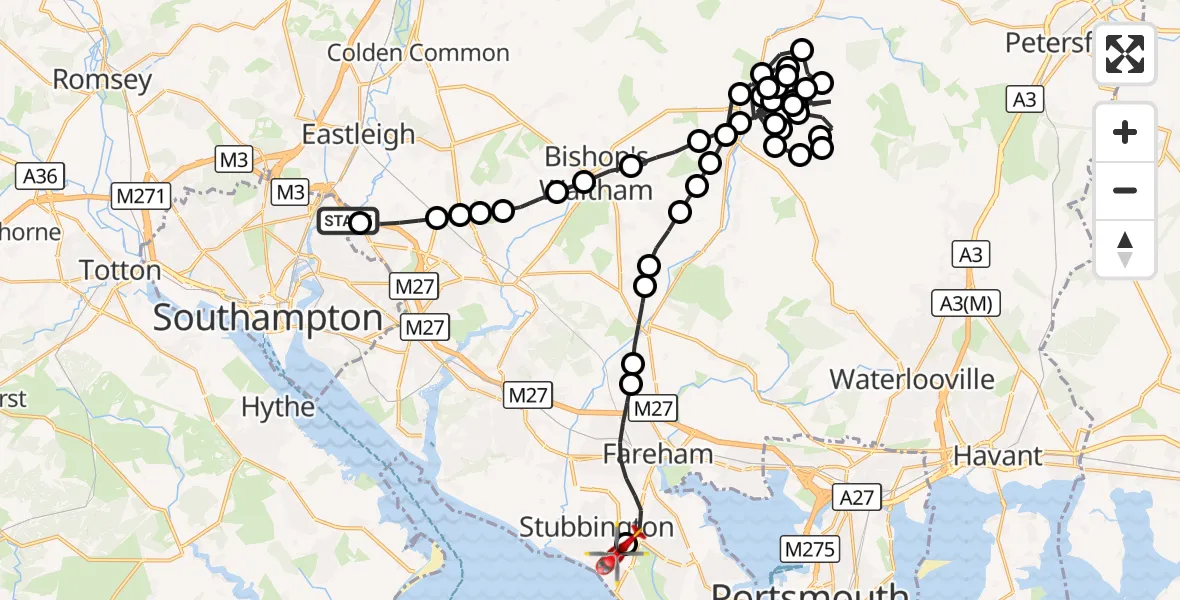 Flight route Air Ambulance Helicopter Southampton Airport - Solent Airport, 07 September 2026, 09:44