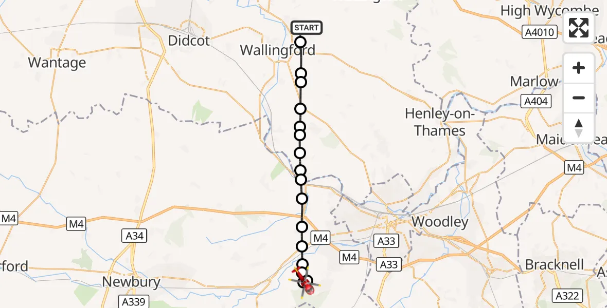 Flight route Air Ambulance Helicopter RAF Benson - Sulhamstead Abbots, 07 September 2026, 10:05