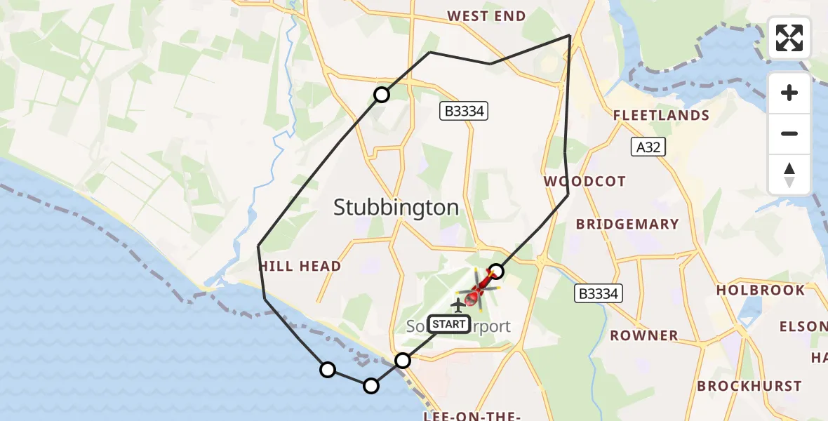 Flight route Air Ambulance Helicopter Solent Airport - Solent Airport, 07 September 2026, 10:12