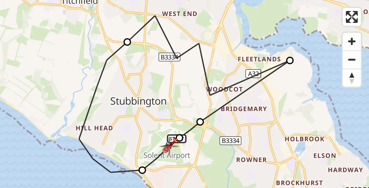 Flight route Air Ambulance Helicopter Solent Airport - Solent Airport, 07 September 2026, 10:18
