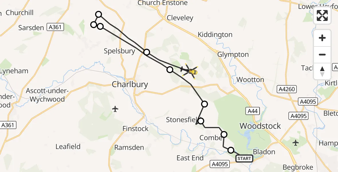 Flight route Police Helicopter West Oxfordshire - Kiddington, 07 September 2026, 10:24