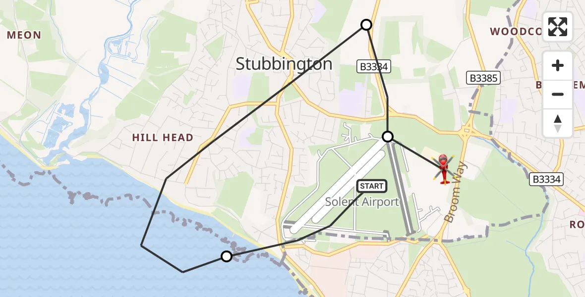 Flight route Air Ambulance Helicopter Solent Airport - Lee-on-the-Solent, 07 September 2026, 10:28