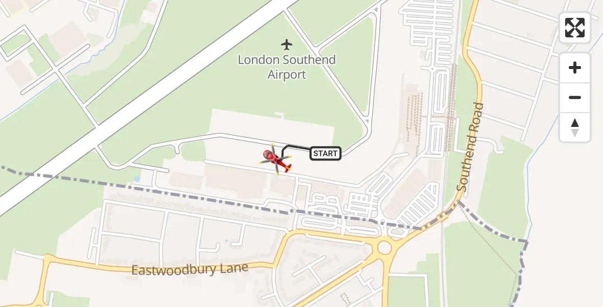 Flight route Air Ambulance Helicopter London Southend Airport - London Southend Airport, 07 September 2026, 11:28
