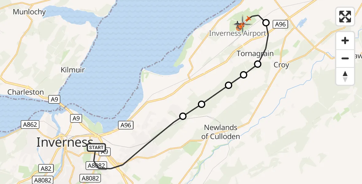 Flight route Coastguard Helicopter Inverness - Inverness Airport, 07 September 2026, 11:41